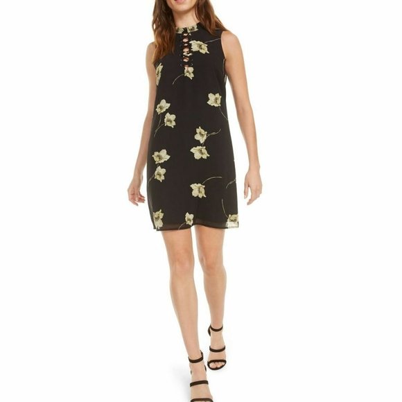 BAR III Lace-up Floral Mini Shift Dress - Size 14 NWOT - Picture 1 of 3